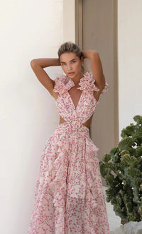 LYRA Pink Cascade Maxi Dress