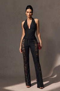 VITTORIA Halter Neck Sheer Lace Jumpsuit