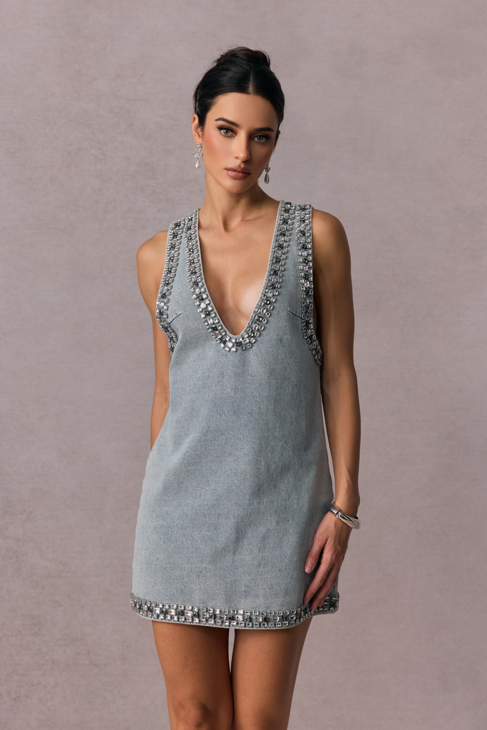 ELYSIA Crystal Embellished Denim Mini Dress