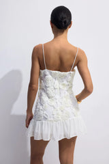 BEVERLY Floral Applique Plissé Chiffon Mini Dress