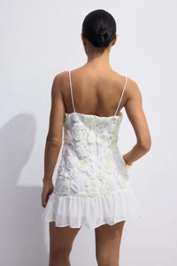 BEVERLY Floral Applique Plissé Chiffon Mini Dress