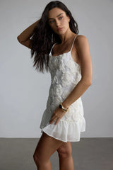 BEVERLY Floral Applique Plissé Chiffon Mini Dress