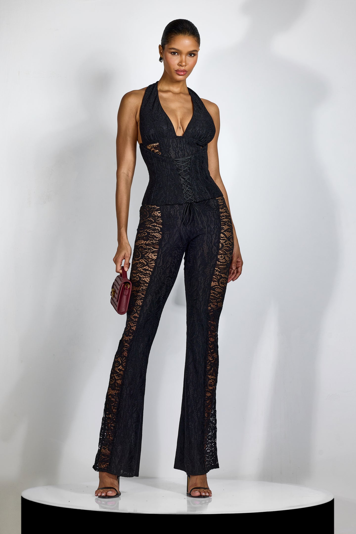 VITTORIA Halter Neck Sheer Lace Jumpsuit