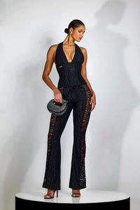 VITTORIA Halter Neck Sheer Lace Jumpsuit