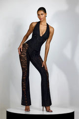 VITTORIA Halter Neck Sheer Lace Jumpsuit