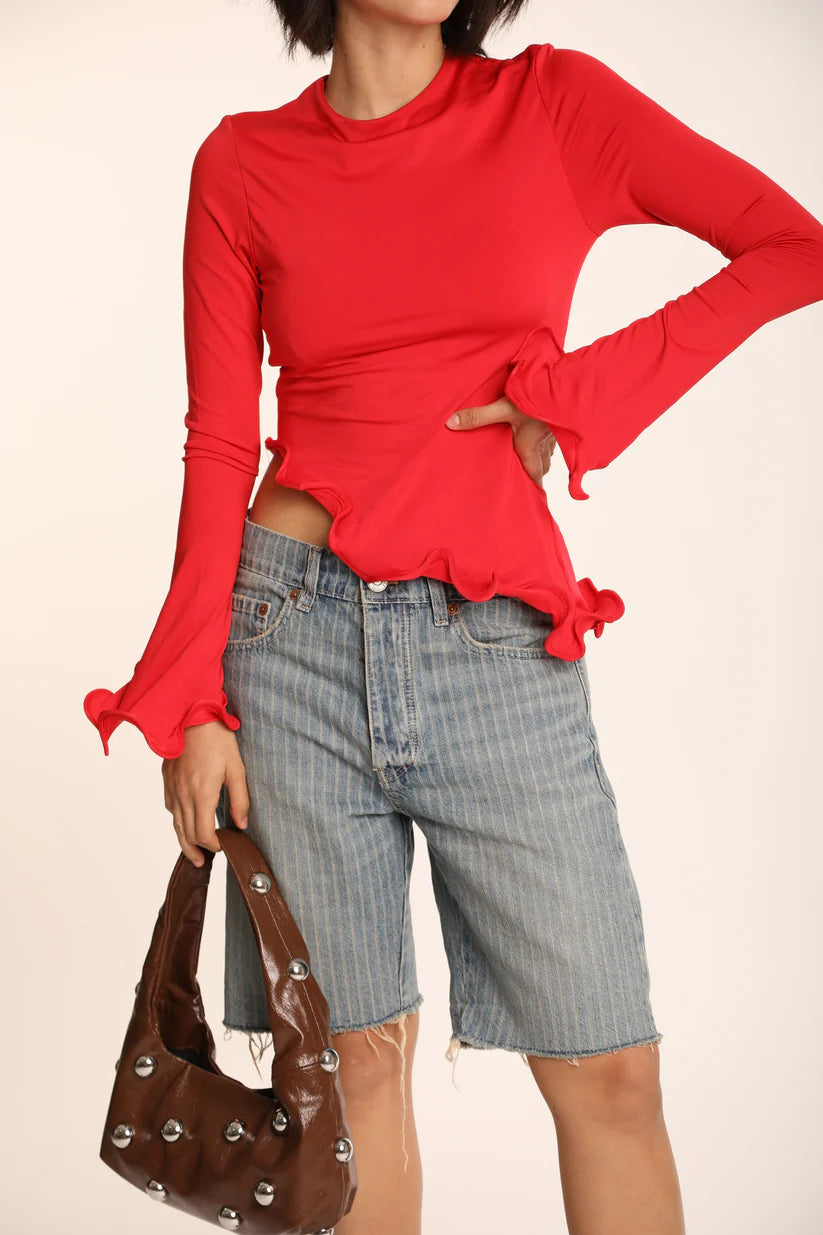 VIRELLA Asymmetric Crew Neck Swirl Top
