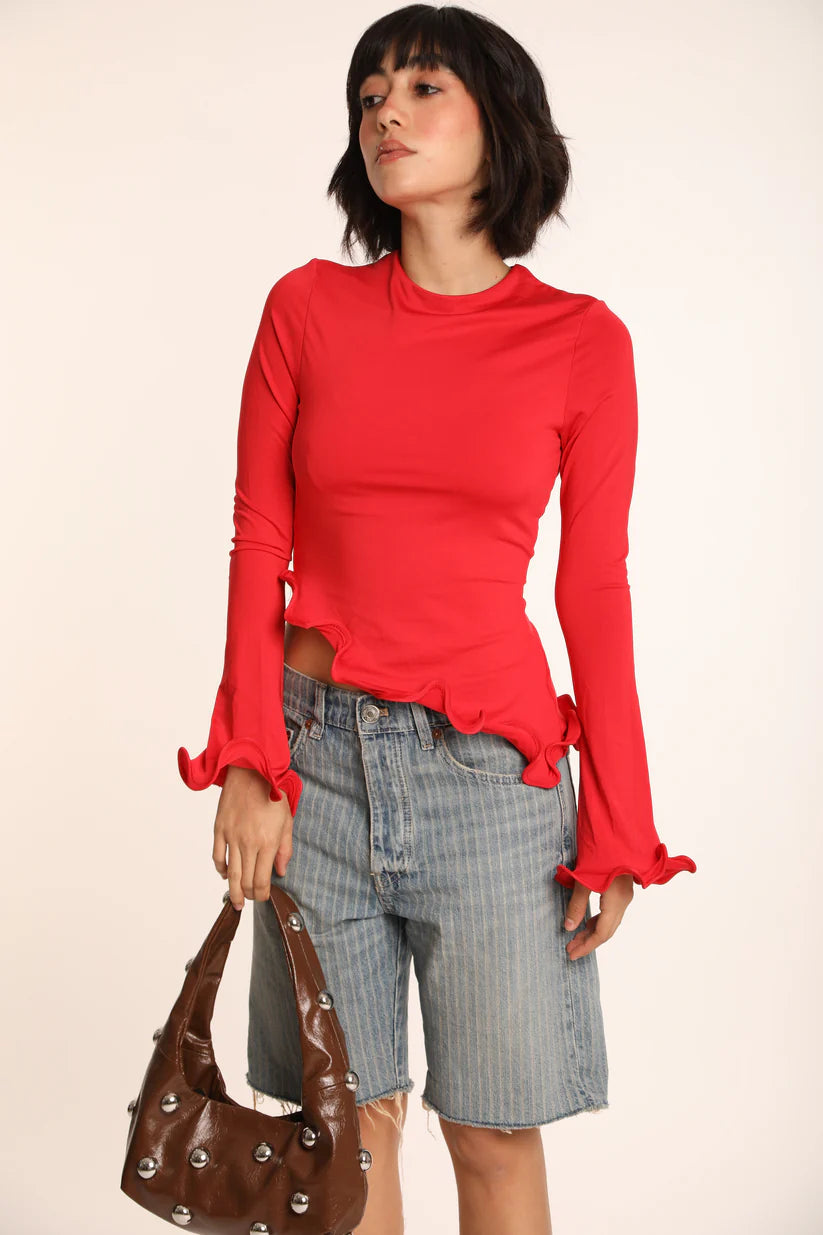 VIRELLA Asymmetric Crew Neck Swirl Top