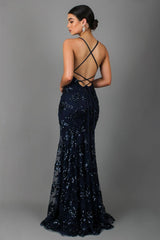 SERENYA Sequin V-Neck Backless Maxi Dress