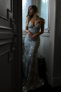 SERENYA Sequin V-Neck Backless Maxi Dress