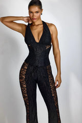 VITTORIA Halter Neck Sheer Lace Jumpsuit