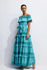 ALVÉA Off-Shoulder Layered Cotton Maxi Dress