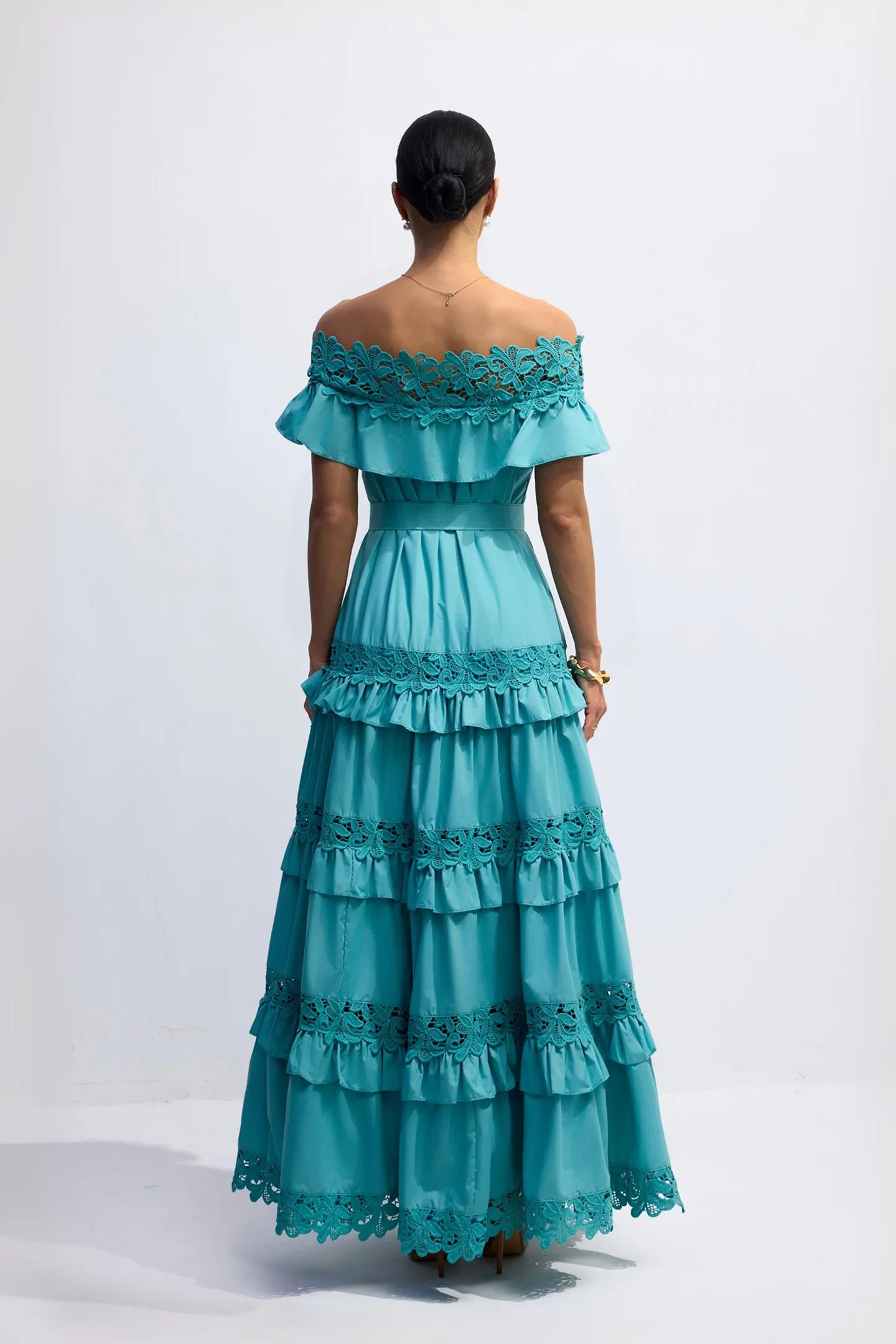 ALVÉA Off-Shoulder Layered Cotton Maxi Dress