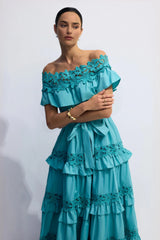 ALVÉA Off-Shoulder Layered Cotton Maxi Dress