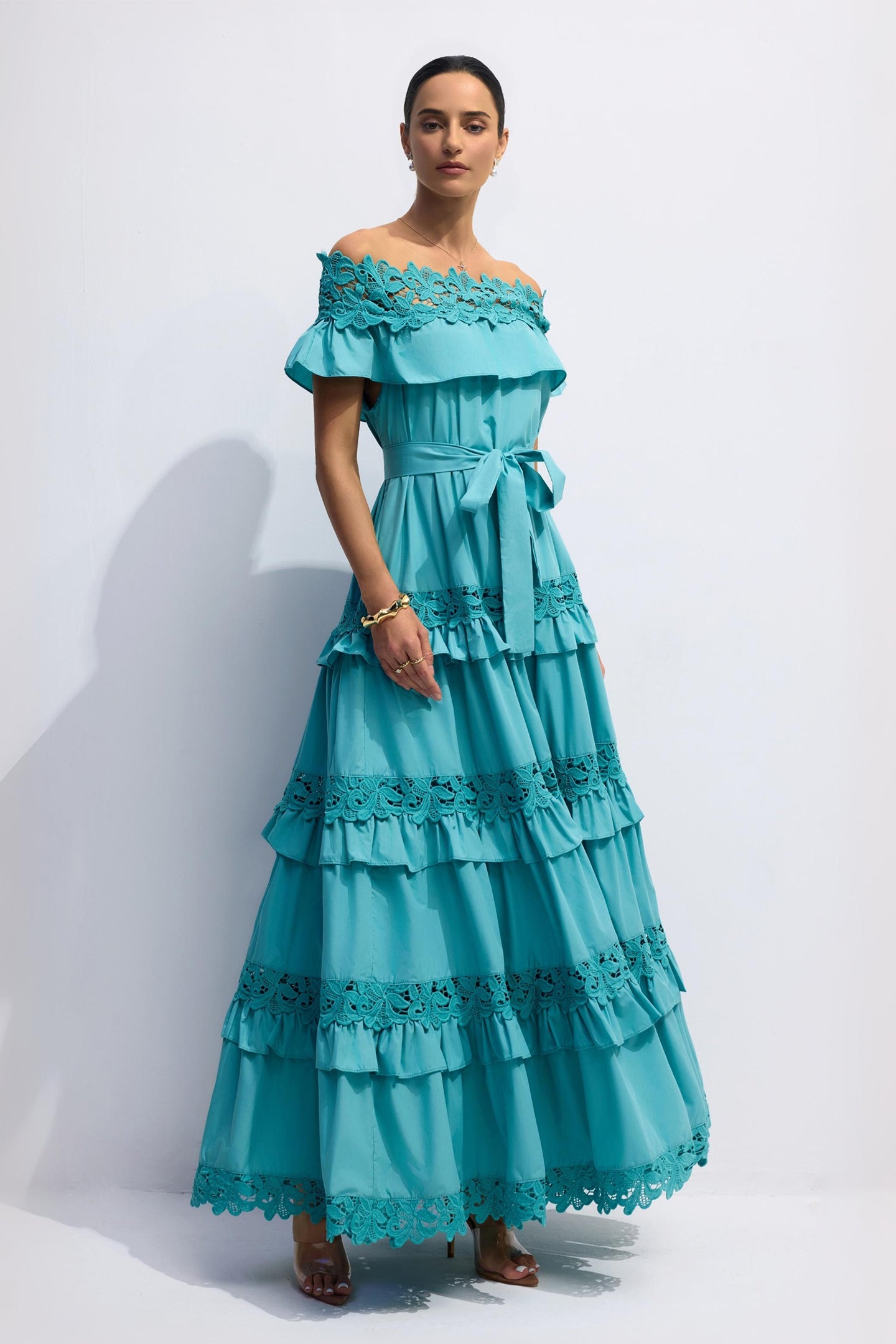 ALVÉA Off-Shoulder Layered Cotton Maxi Dress