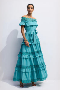 ALVÉA Off-Shoulder Layered Cotton Maxi Dress