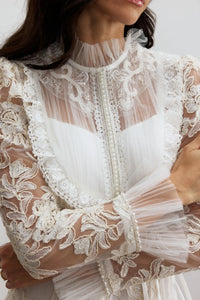 ELARA Floral Lace Mock Neck Maxi Dress