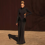 LUMIÈRE High Neck Ruched Maxi Dress With Side Cut Outs