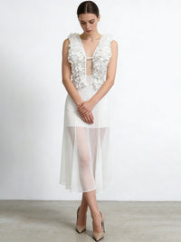 ANGELIQUE Ruffled Plunge Maxi Dress With Sheer Skirt