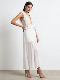 ANGELIQUE Ruffled Plunge Maxi Dress With Sheer Skirt