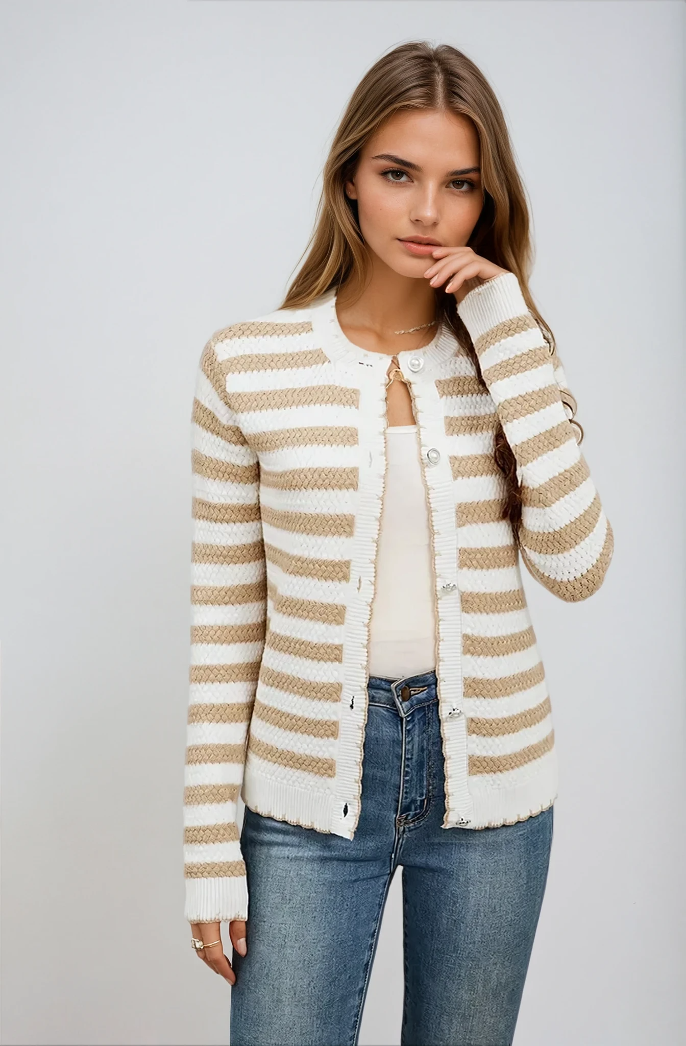 Strada Striped Knit Cardigan