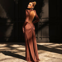 LUMIÈRE High Neck Ruched Maxi Dress With Side Cut Outs