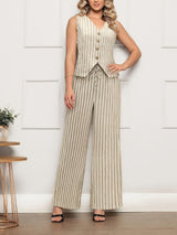 ALVÁREA Linen Striped Vest & Wide-Leg Pants Set