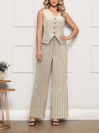 ALVÁREA Linen Striped Vest & Wide-Leg Pants Set