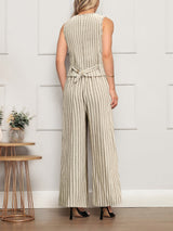 ALVÁREA Linen Striped Vest & Wide-Leg Pants Set