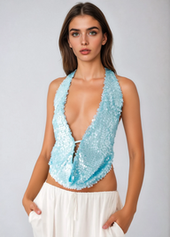 LUNA Azzurro Cowl Top