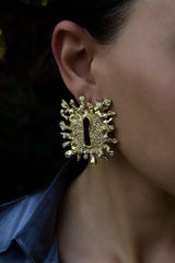 Sunburst Keyhole Crystal Statement Earrings