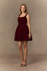 CROWN Crystal Embellished Square Neck Mini Dress