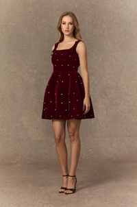 CROWN Crystal Embellished Square Neck Mini Dress