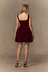 CROWN Crystal Embellished Square Neck Mini Dress