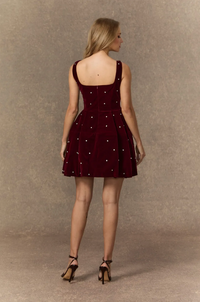 CROWN Crystal Embellished Square Neck Mini Dress