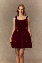 CROWN Crystal Embellished Square Neck Mini Dress