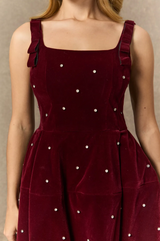 CROWN Crystal Embellished Square Neck Mini Dress