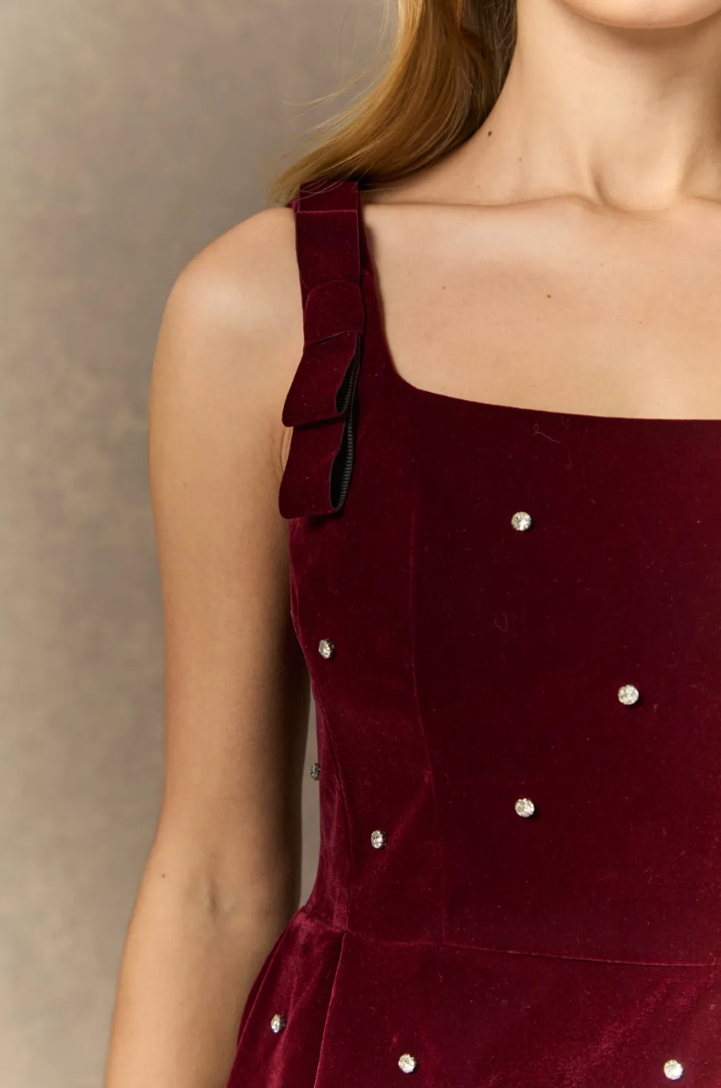 CROWN Crystal Embellished Square Neck Mini Dress
