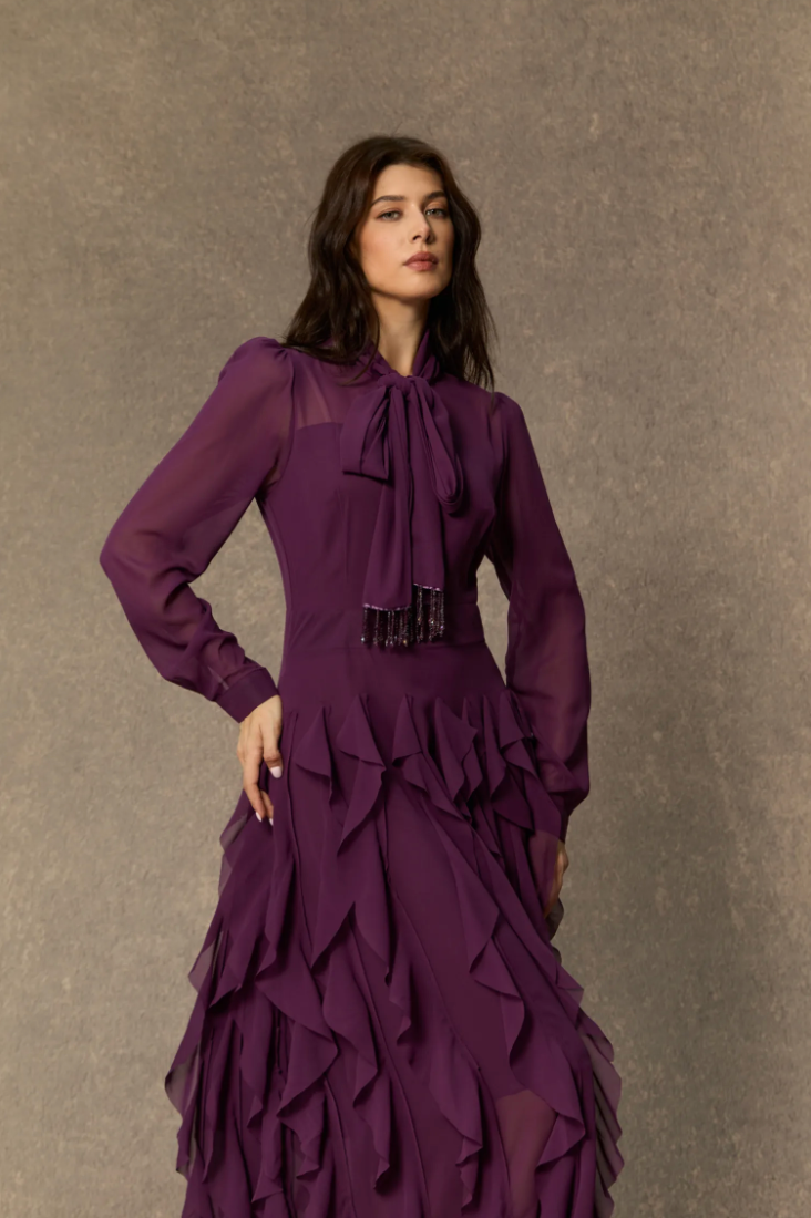 BLOSSOM Bow Neck Ruffle Maxi Dress