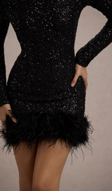 ELVORIA Feather Sequin Dress