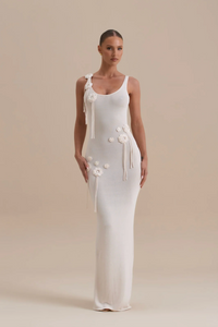 BLOSSOM Floral Appliqué Knit Maxi Dress