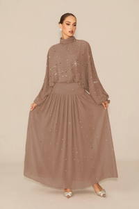 STARDUST High Neck Embellished Maxi Dress With Sheer Skirt