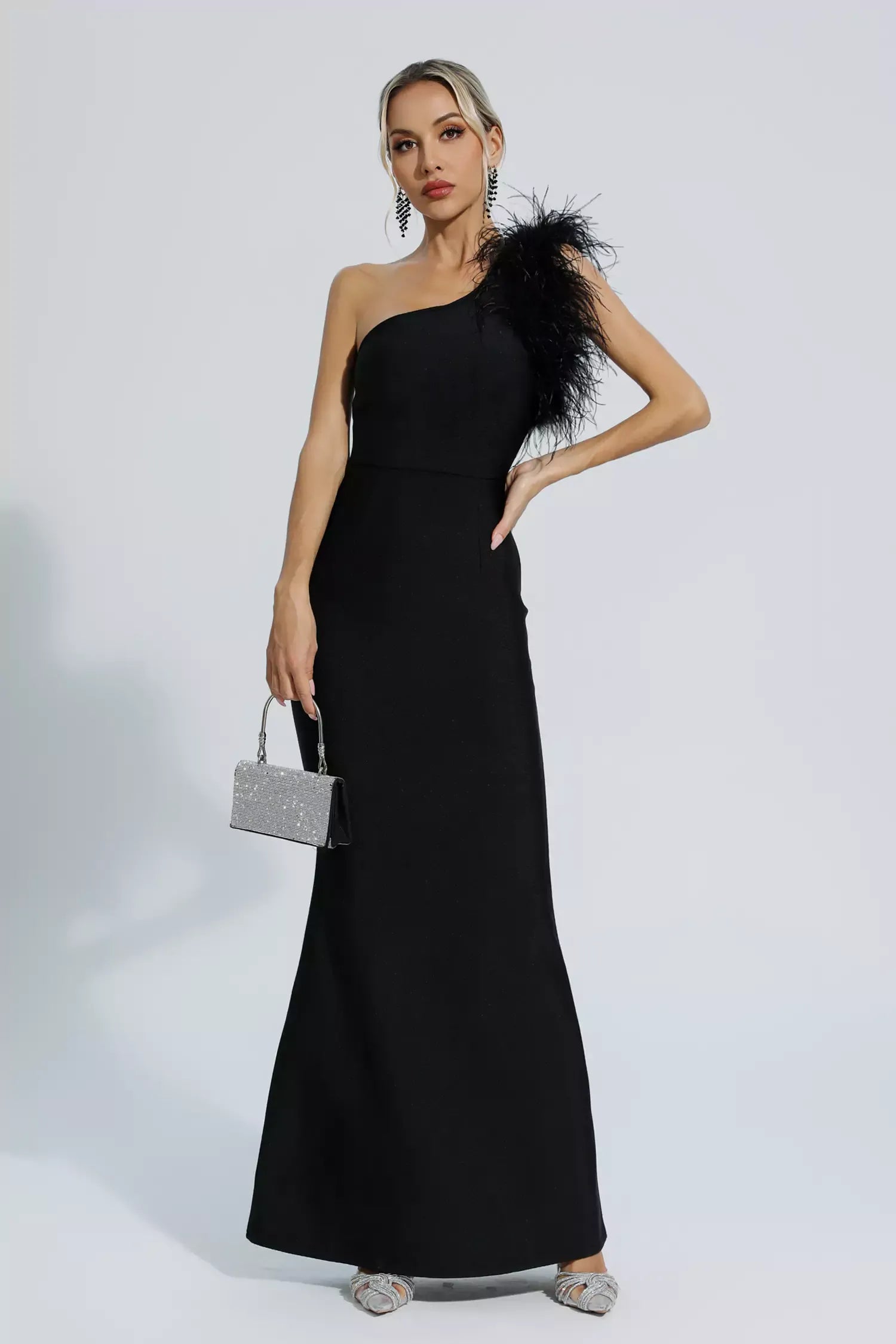 TIANELLE Feather Bandage Maxi Dress