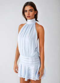 SERENELLA Beaded Waist Chiffon Mini Dress