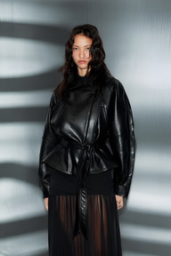 MARVENA Leather Look Peplum Jacket