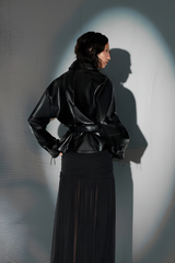 MARVENA Leather Look Peplum Jacket