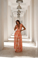 FIAMETTA Orange Fuchsia Maxi Dress