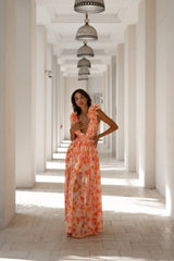 FIAMETTA Orange Fuchsia Maxi Dress