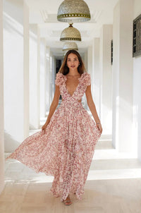 LYRA Pink Cascade Maxi Dress