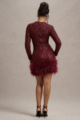 ELVORIA Feather Sequin Dress