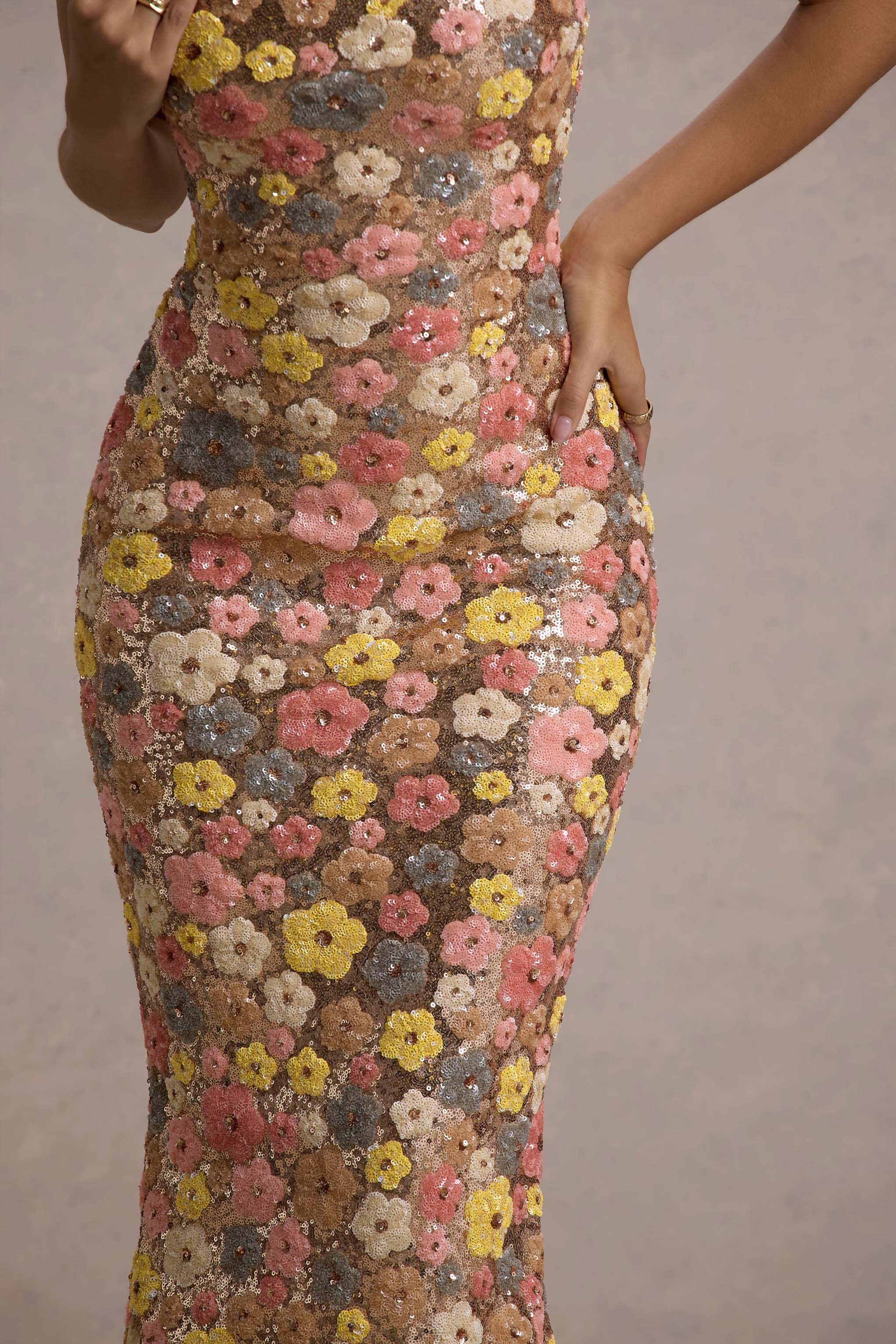 SELVIANA Floral Sequin Maxi Dress